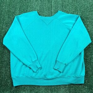 VTG Crewneck Raglan Cut Single V Sweatshirt Mens Large Teal Distressed Blank 60s